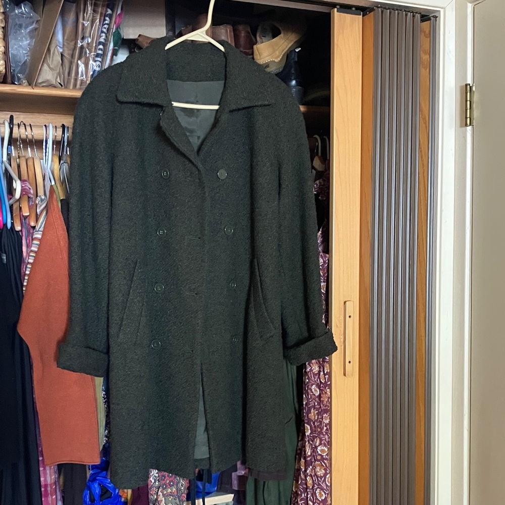 Women’s Dark Green Double-Breasted Wool blend Coat